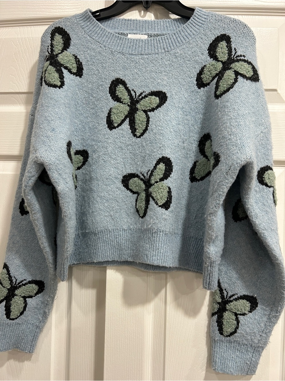 Light Blue Butterfly Crop Sweater